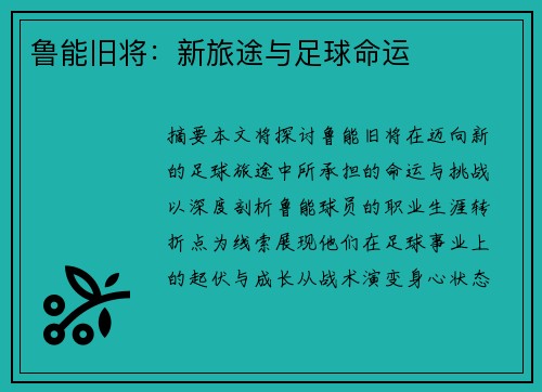 鲁能旧将：新旅途与足球命运